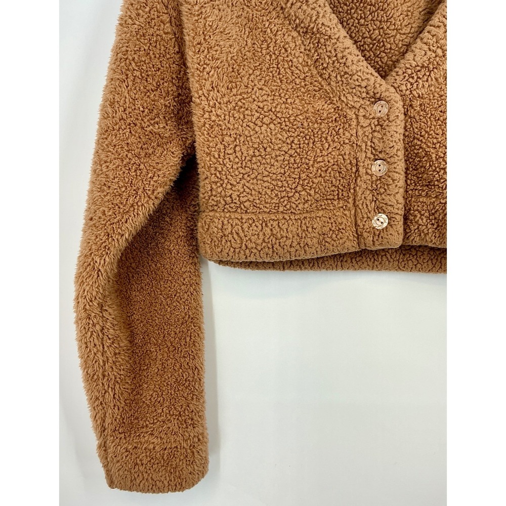 PINK Victoria's Secret Sherpa Teddy Cropped Cardigan Sweater Small Brown Cozy - Picture 6 of 12